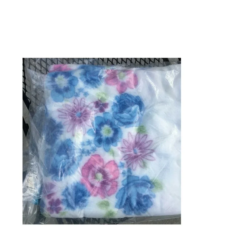 Vintage BEACON Blanket 1960's Pink & Blue Floral Flowers Shabby Retro  72 x 90